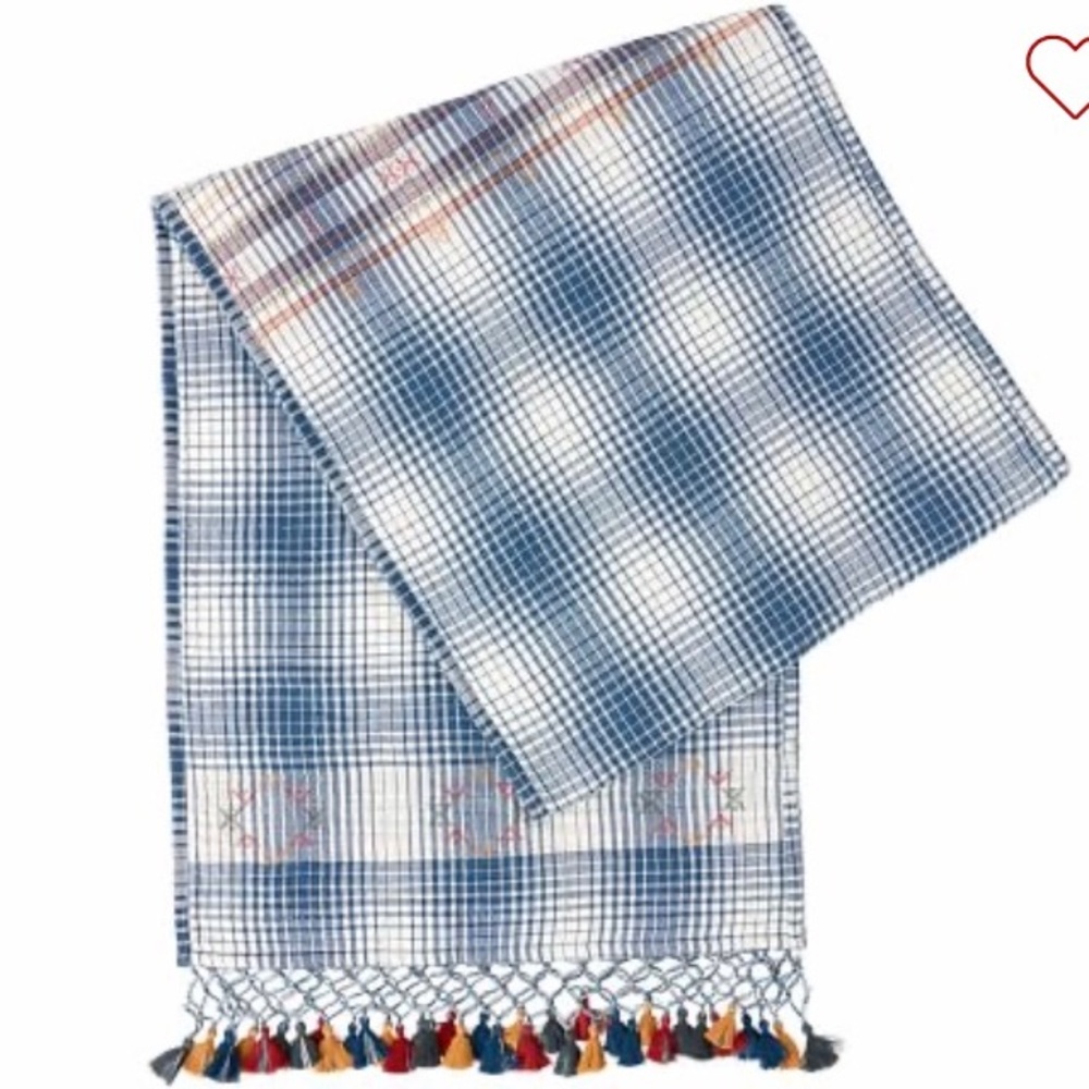 NWT Pottery Barn Cyress Tassel Quilted Plaid Table Runner 18" W x 90" L